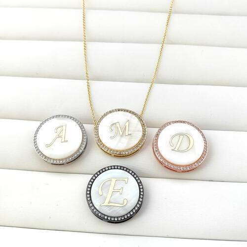 1Pcs White Shell Pendant micro pave Crystal Cubic Zircon CZ 26 Alphabet letters Necklace Girls Fashion jewelry NK501