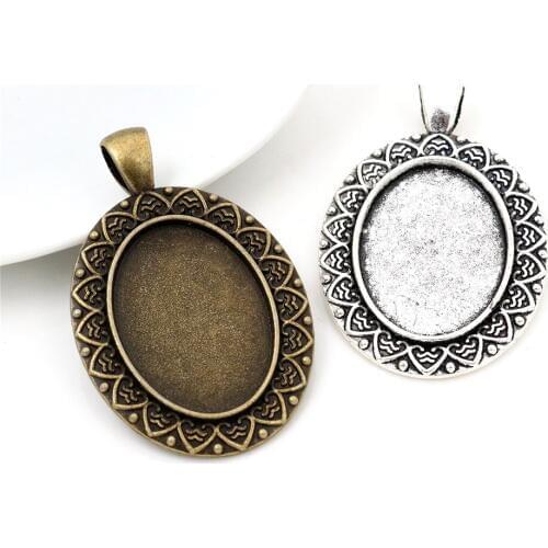10pcs 18x25mm Inner Size Antique Silver Plated Bronze Flowers Style Cameo Cabochon Base Setting Pendant necklace findings