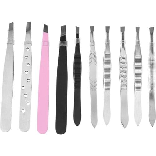 10 Pcs/Set Stainless Steel Eyebrow Tweezers Hair Pluckers High Quality Eyelash Extension Clip​ Eyebrow Hair Trimmer Makeup Tools