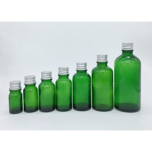 100x 5ml/10ml/15ml/20ml/30ML/50ml/100ml Green Glass Bottle Vials Essential Oil Bottle with Aluminum cover Perfume bottles
