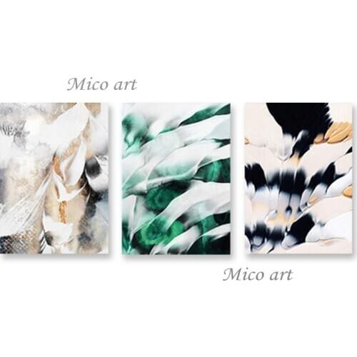 3PCS Decorative Triptych Modern Abstract Feather Oil Painting Canvas Art Unframed Hand Painted Wall Painting Decoration Picture