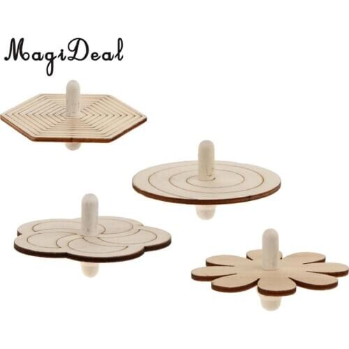4 pcs Wood Spinning Tops Gyro Wooden Toys for Kid DIY Handmade Painting Craft