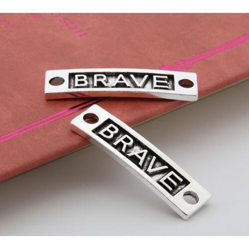 5pcs Silver Color Rectangle Happy Charm Pendants BraveTag Connector For DIY Jewelry Making Findings 9x34mm A1272