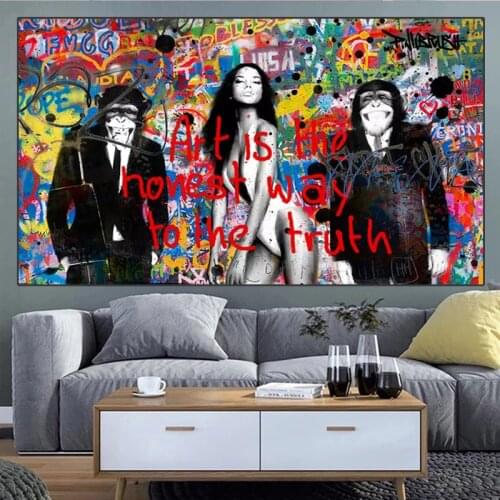 Banksy Graffiti Canvas Wall Art Posters and Prints Funny Monkeys and Girls Canvas Printings Large Pictures for Modern Room Decor