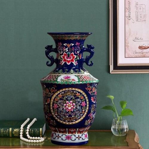 Jingdezhen Antique Ancient Enamel Chinese Ceramic Flower Vase Home Office Decorative Porcelain Vases R1885