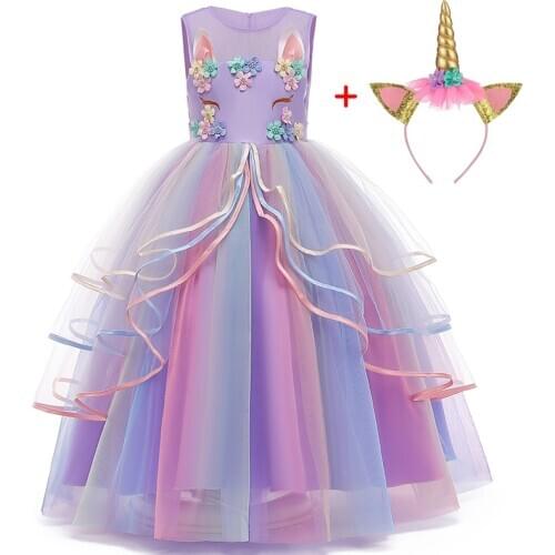 Unicorn For Girls Dresses Christmas Party Long Dress Halloween Carnival Costume Kids Birthday Cosplay Princess Dress 3 to 12 Y