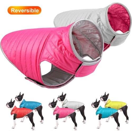 Reversible Winter Dog Clothes Coat Waterproof Dog Jacket Vest Reflective Dog Pet Clothing for Small Medium Large Dog Bulldog Pug