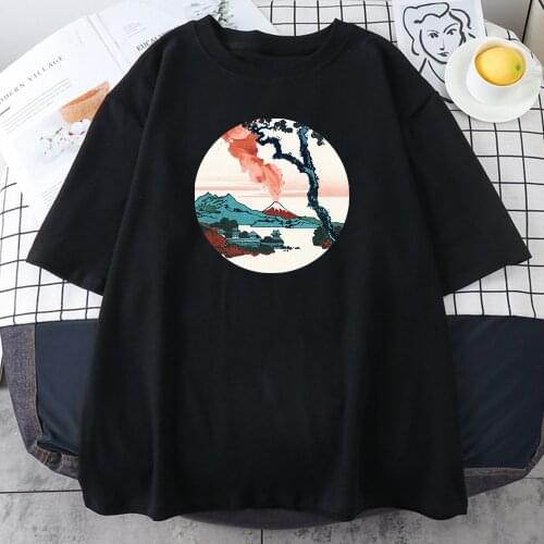 Hokusai View Of Mount Fuji Womens T-Shirt Fashion 2021 T Shirts Harajuku Loose T Shirts O-Neck Womens Base Tee Shirt Summer New