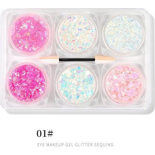 Holographic Nail Glitter Flakes Sequin 6pcs in 1 Big Box DIY Love Shape Powder for Acrylic Nails Tools