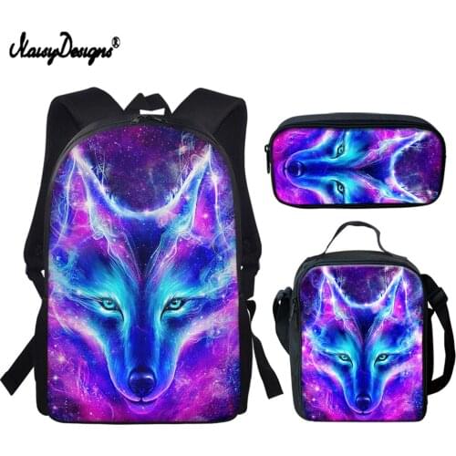 NOISYDESIGNS Cool Animal Wolf Printing School Bags for Youth Boys Fashion Primary Student Backpack Teenagers Campus Bags Mochila