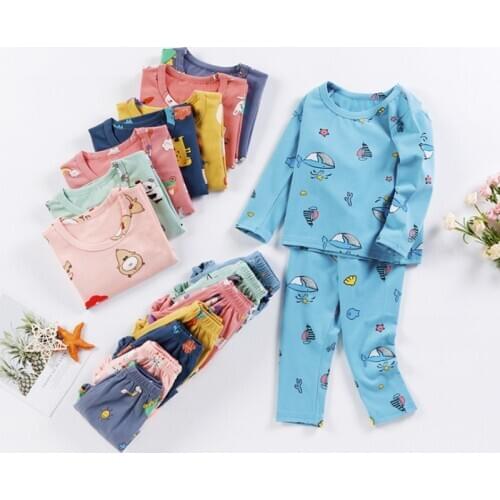 2Pcs Children Kids Pajamas Sets Baby Cotton Boys Girls Sleepwear Suit Autumn Pajamas Set Long Sleeve Pants Pajamas Children Sets