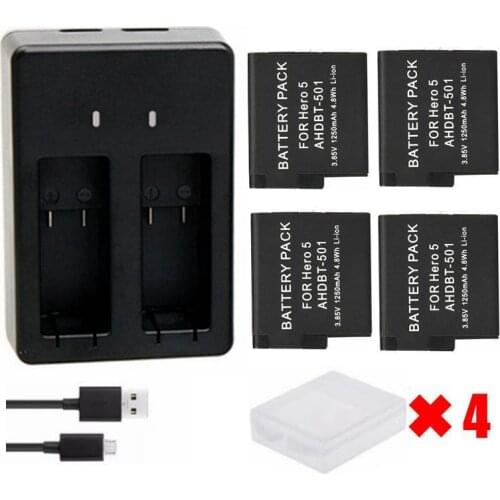 For Go Pro 501 AHDPT-501 Fully Decoded Battery+Dual Battery Charger USB Charging Cable Kit For GoPro Hero 8 7 6 5 Black Hero2018
