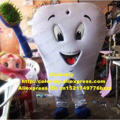Lively White Tooth Teeth Mascot Costume Mascotte Adult With Big Mouth Big Blue Green Toothbrush Happy Face No.1804 Free Ship