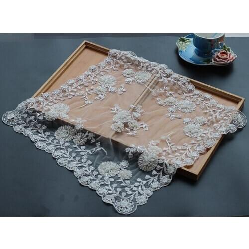 Free shipping 3D flower Luxury Beaded Lace Tablecloth Handmade Sheet Doilies Alencon Lace Mat Top Cover