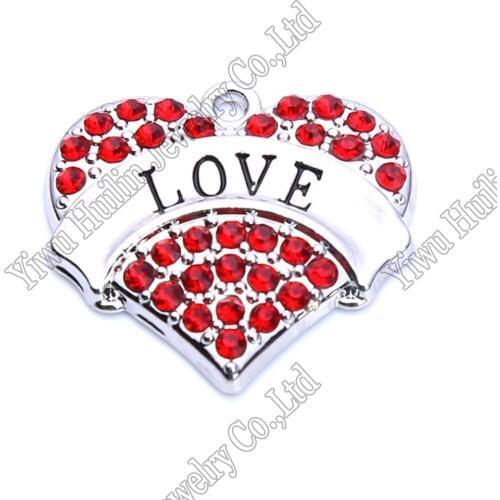 LOVE zinc alloy rhodium plated crystal heart Pendant