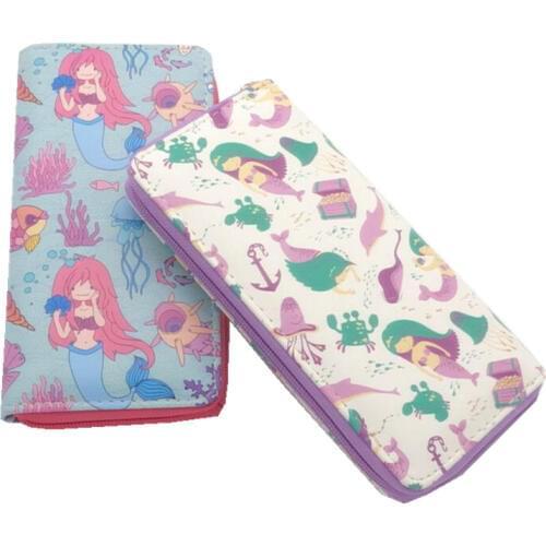 M417 Lovely Women Bag Long Wallet Card Bag Beautiful Girl Tail Of Fish Printing Handbag Gift Wholesale