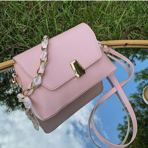 Small Pink Bags for Women 2021 Scarves Chain Tote Handbag Purse Good Quality Pu Leather Shoulder Bag Female Flap Crossbody Bag