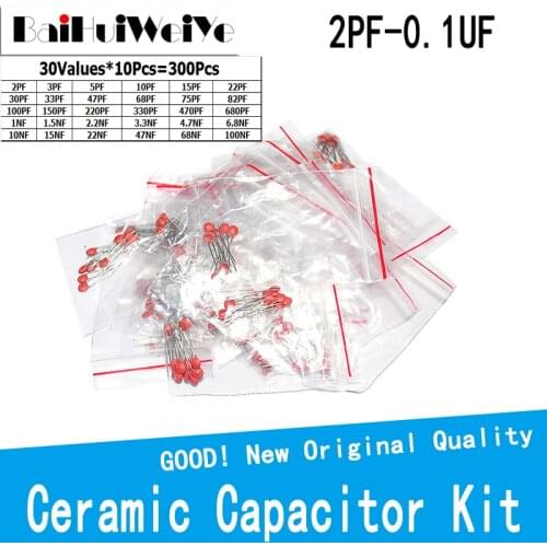 300pcs/lot Ceramic capacitor set pack 50V 2PF-0.1UF 30 values*10pcs Electronic Components Package capacitor Assorted Kit samples