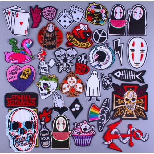 Punk Skull Patches On Clothes Cartoon Anime Stripes Embroidered Patches For Clothing Thermoadhesive Patches For Clothes Badge