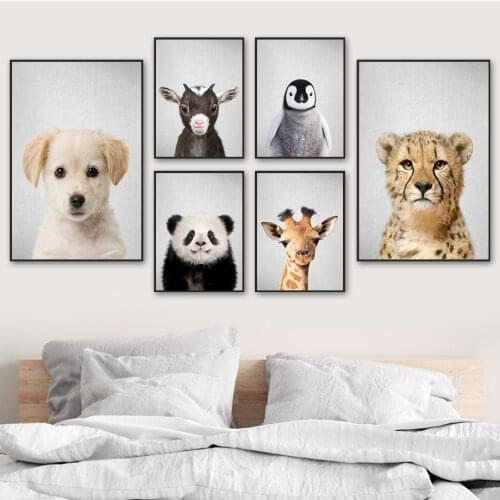 Lion Dog Giraffe Leopard Panda Penguin Cute Wall Art Canvas Painting Nordic Posters And Prints Wall Pictures Kids Boy Room Decor