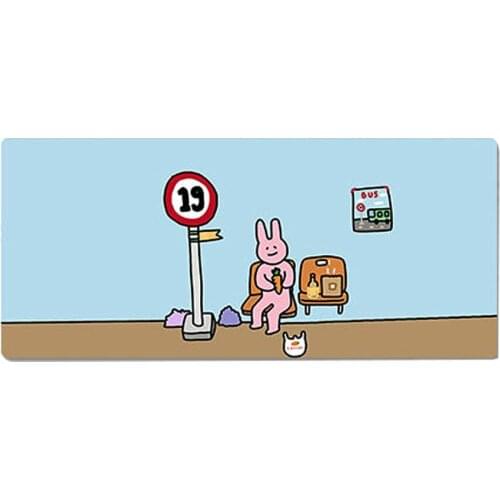 90x40cm 35.43x15.74 Inch Super Large Size Cute High Definition Cartoon Bus Stop Pattern Table Mat Non-slip Mouse Pad