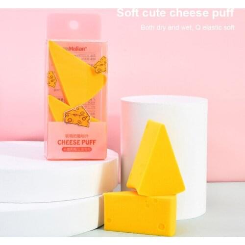 2020 New Soft Cute Cheese Two Sets Of Triangle Beauty Makeup Sponge Puff Hydrophilic Wet Dry Dual Use Cosmetic Tool