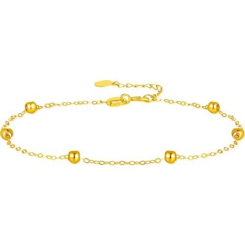 NYMPH 18K Gold Anklet for Womens Fine Jewelry Real AU750 Solid Round Ball Sliding Pure Gold Adjustable Chain Luxury Gift B511