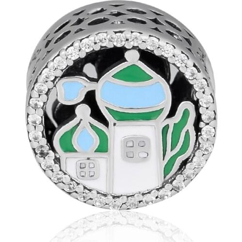 Fits Pandora Charms Bracelets Russia Castle Beads With Mixed Enamel 100% 925 Sterling Silver Jewelry Free Shipping