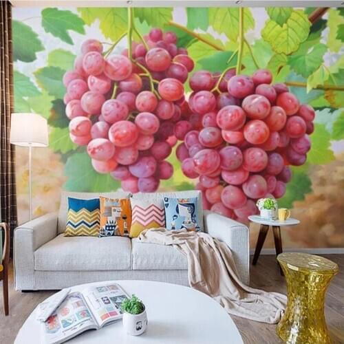 Custom Mural Wallpaper HD Oil Painting Grape Fruit Art Fresco Living Room TV Sofa Fruit Shop Background Self-Adhesive 3D Sticker