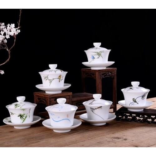 Hand Painted Blue and white porcelain gaiwan Tea tureen Chinese ceramic tea bowl set covered bowl with lid cup saucer