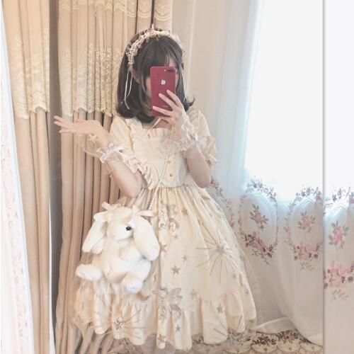 Sweet Lolita Mesh Embroidery Fairy Dream Short Sleeve French Dress Cos Lolita Loli Kawaii Tea Party Dress Retro Court Vestidos