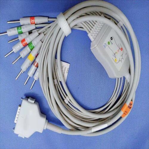 Compatible for Fukuda Denshi FCP-7411,FX-7402/FX-2111,FX-2155/3010/7010 ECG EKG Cable with leadwires 10 leads Din 3.0 end