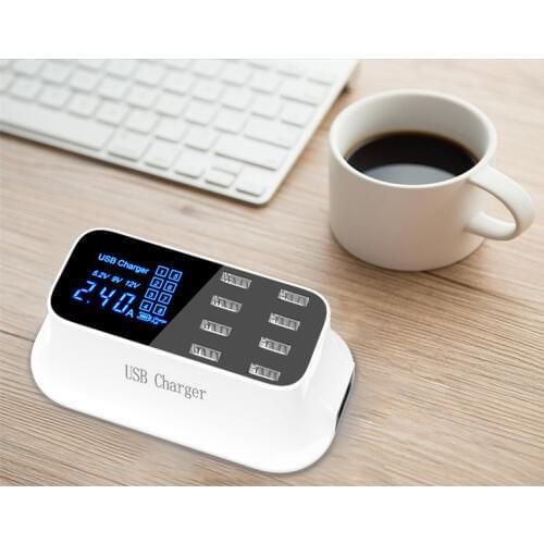 Universal Smart USB Charger Hub 8 Ports Dock Station Led Display Mobile Phone Tablet Charger Desktop Power Adapter Socket Strip