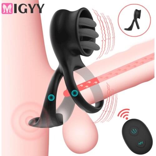 Couples Long Lasting Erection Penis Vibrator With Double Ring Cunnilingus Nipples Massager Vagina Clitoris Stimulator OrgasmToys