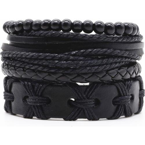 New Fashion Weave Vintage Cuff Beads Leather Anchor Infinity Charm Black Male Men Bracelets Women Female Jewelry Accessories