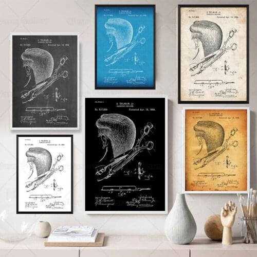 Vintage Friseure Scheren 1894 Patent Barbershop Wand Blaupause Poster Leinwand Malerei Druck Wand Décor Living Home Kunst