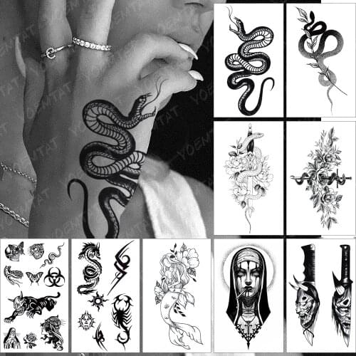 Waterproof Temporary Tattoo Sticker Old school Flash Tatoo Dark snake scorpion Arm Wrist Fake Tatto For Body Art Women Men