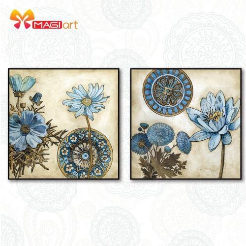 Cross stitch kits Embroidery needlework sets 11CT water soluble canvas patterns 14CT Floral style Lotus Oil Painting -NCMF236