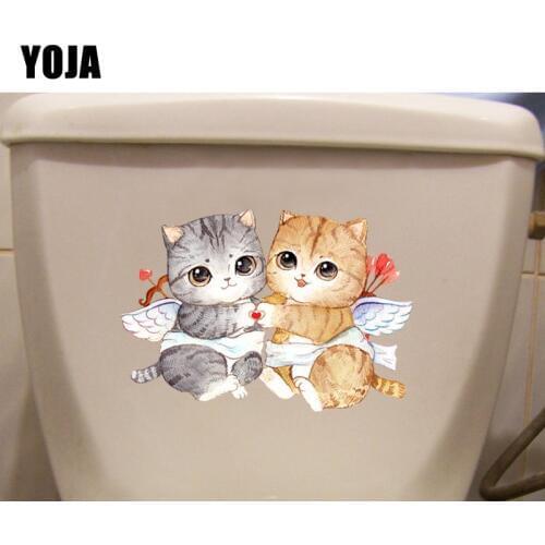YOJA 20.8*14.4CM Cat Angel Creative Kids Bedroom Wall Sticker Decor Art Cartoon Toilet Decal T1-0151