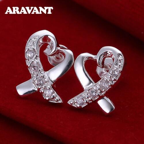 925 Sterling Silver Heart CZ Zircon Stud Earrings For Women Wedding Jewelry