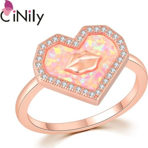 CiNily Heart Pink Opal Ring Fashion Jewelry Plated Rose Gold Color Ring for Women Jewelry Anniversary Fashion Ring Gift OJ9677