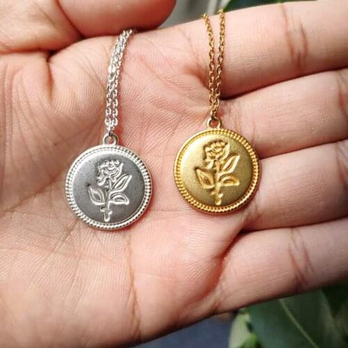 Flower Charm Pendant Necklaces For Women Simple Gold Coin Long Necklace Gift Vintage Statement Jewelry Wholesale Collar Female