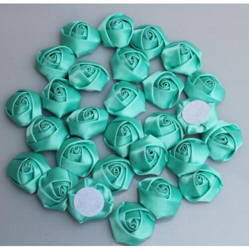 100Pcs/Lot 3.5cm Tiffany Blue Flowers Handmade Satin Rose Ribbon Flowers DIY For Make Wedding Bouquet Flower AccessoriesViolet