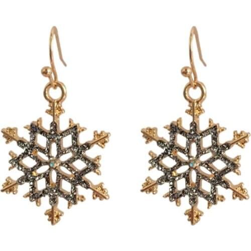 2020 New Arrival Fashion Jewelry Christmas Snowflake Shining Powder Gold Color Plating Hollow out Earrings For Women Girls