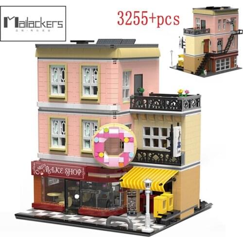 Mailackers 3255pcs City Buildings House Street View Donut Shop Gift Building Blocks City Sets House Bricks Kids Toy for children