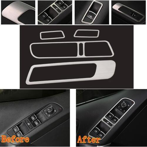 4x Car Styling Chrome Stainless Decoration Window Lifter Mirror Switch Panel Control Button Cover Trim Sticker Fit For VW Tiguan