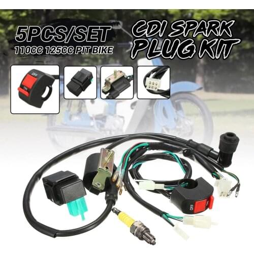 5pcs Wiring Loom Kill Switch Coil CDI Plug Kit 2Pin For 110cc 125cc 140cc Pit Bikeset Dirt Bike ATV Motorcycle