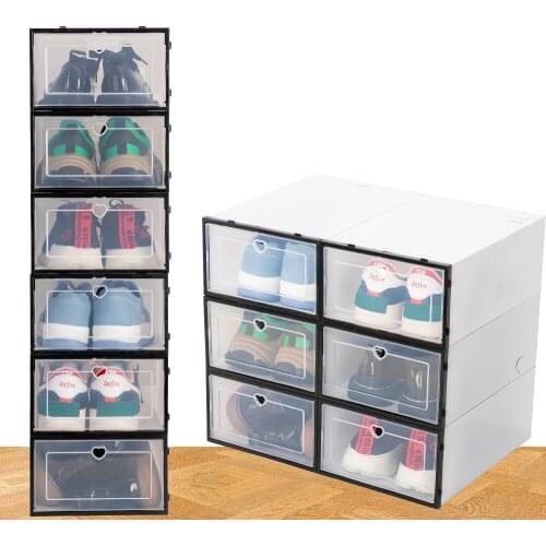 8Pcs Foldable Storage Box Transparent Shoe Boxs Plastic Storage Container Shoes Organizer Box Shoes Cabinet Home Space Saving