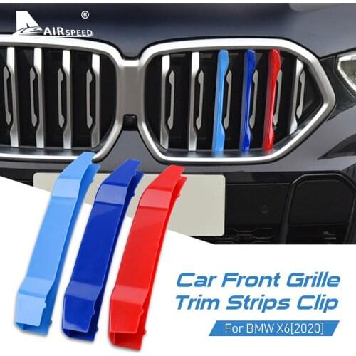 AIRSPEED 3PCS for BMW X6 G06 Accessories 2020 ABS 3D Sport M Style Color Car Front Grille Grill Cover Clip Trim Auto Stickers