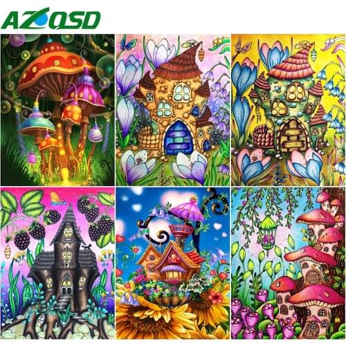 AZQSD 5D Diamond Painting New Arrivals House Picture Of Rhinestones Diamond Embroidery Cartoon Mosaic Home Decoration